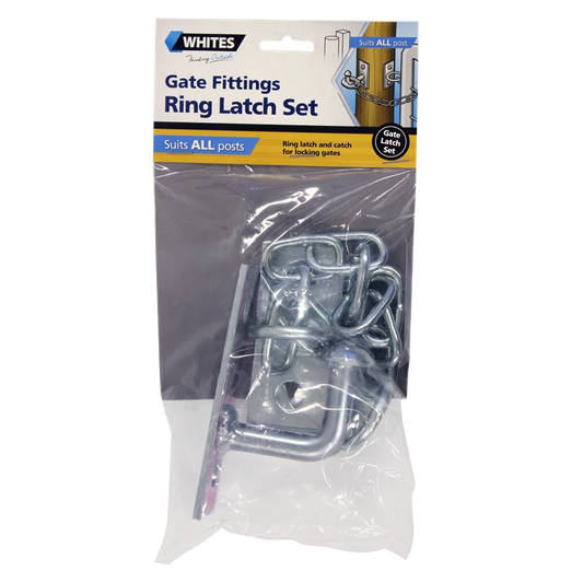 Whites Ring Gate Latch Set - Easy Install, Versatile for Mesh & Rail Gates
