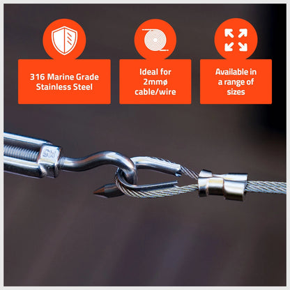 Taskmaster 2mm 316 Stainless Steel Rope Thimble - 4 Pack, Marine-Grade, Anti-Corrosive