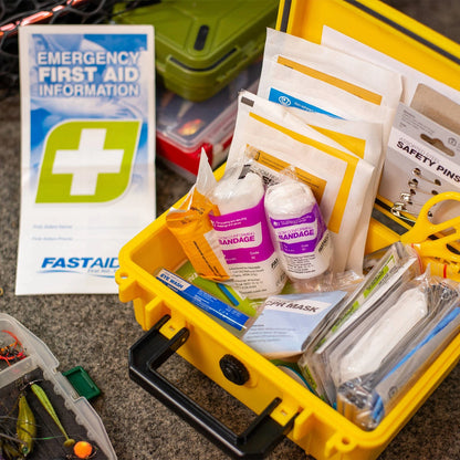 FastAid Essentials IP67 Waterproof First Aid Kit, 134 Pieces, Yellow Case