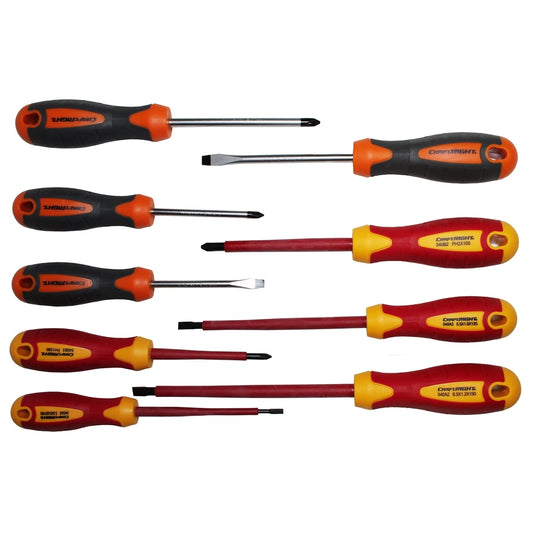 Craftright 9 Piece VDE & Normal Screwdriver Set with Ergonomic Handles & Magnetised Tips