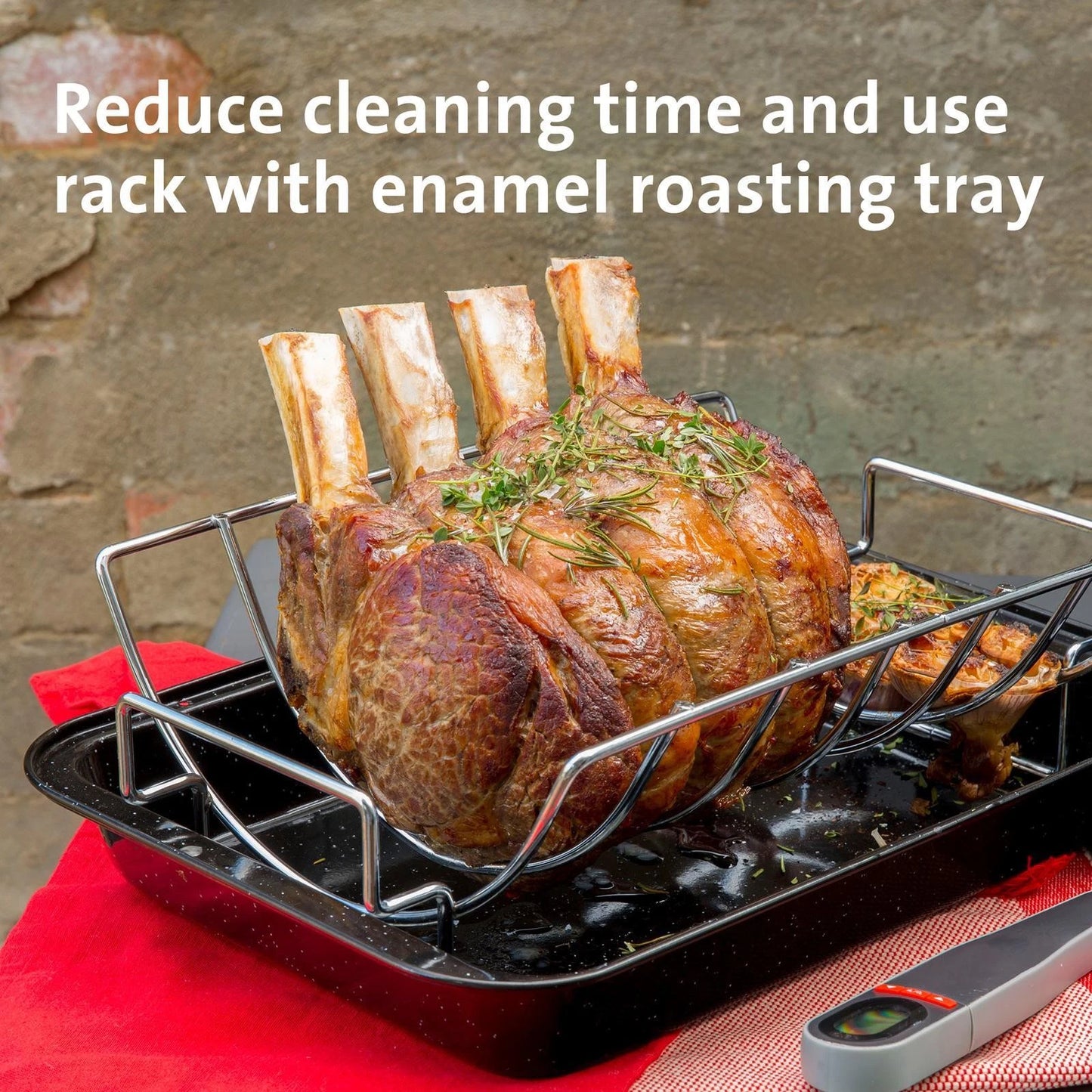 Jumbuck Reversible Roast Rib Rack, Heavy-Duty Steel, Chrome Plate, Holds Medium Roast or 6 Ribs