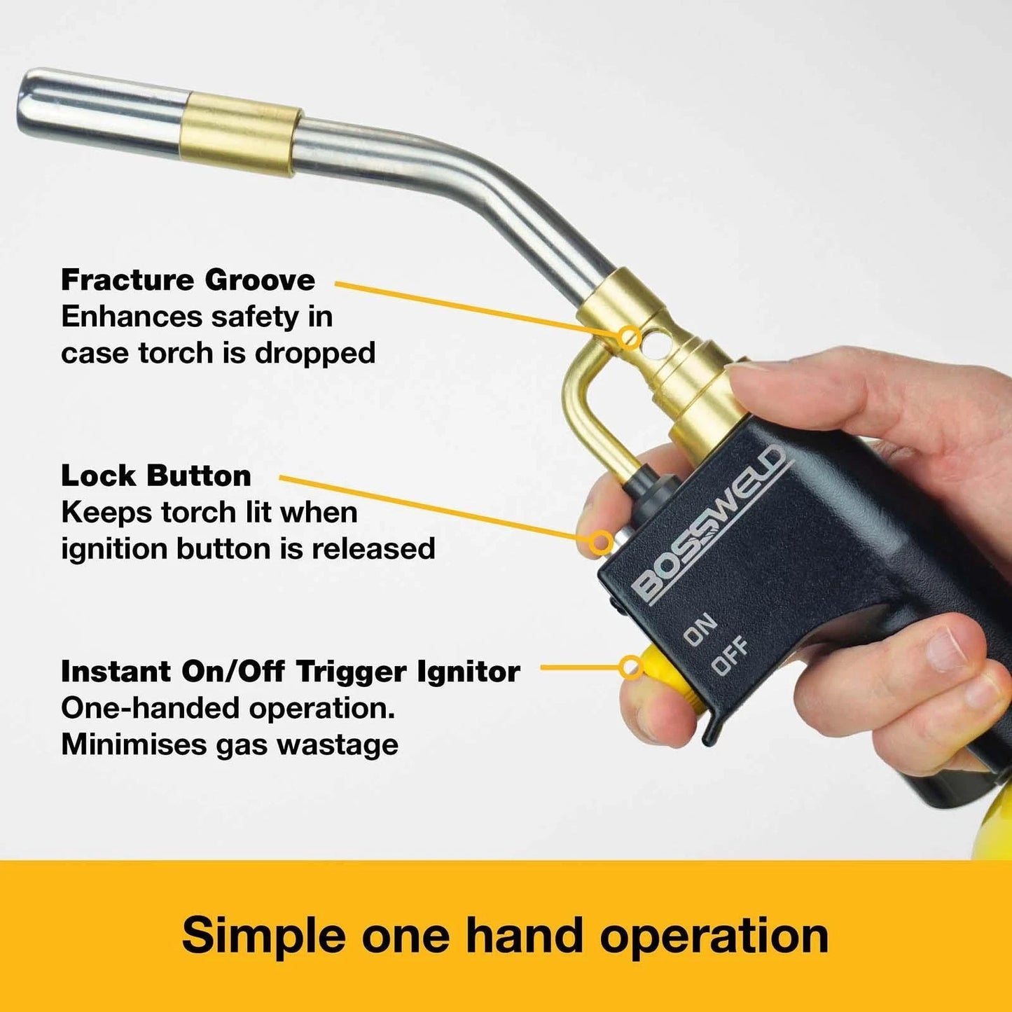 Bossweld Map Pro-Torch, High Intensity Jet Swirl Flame, Instant Ignitor, Durable Aluminium Body