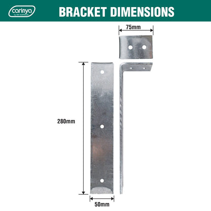 Carinya Galvanised Angle Bracket 280x75mm Heavy-Duty Indoor Outdoor Use