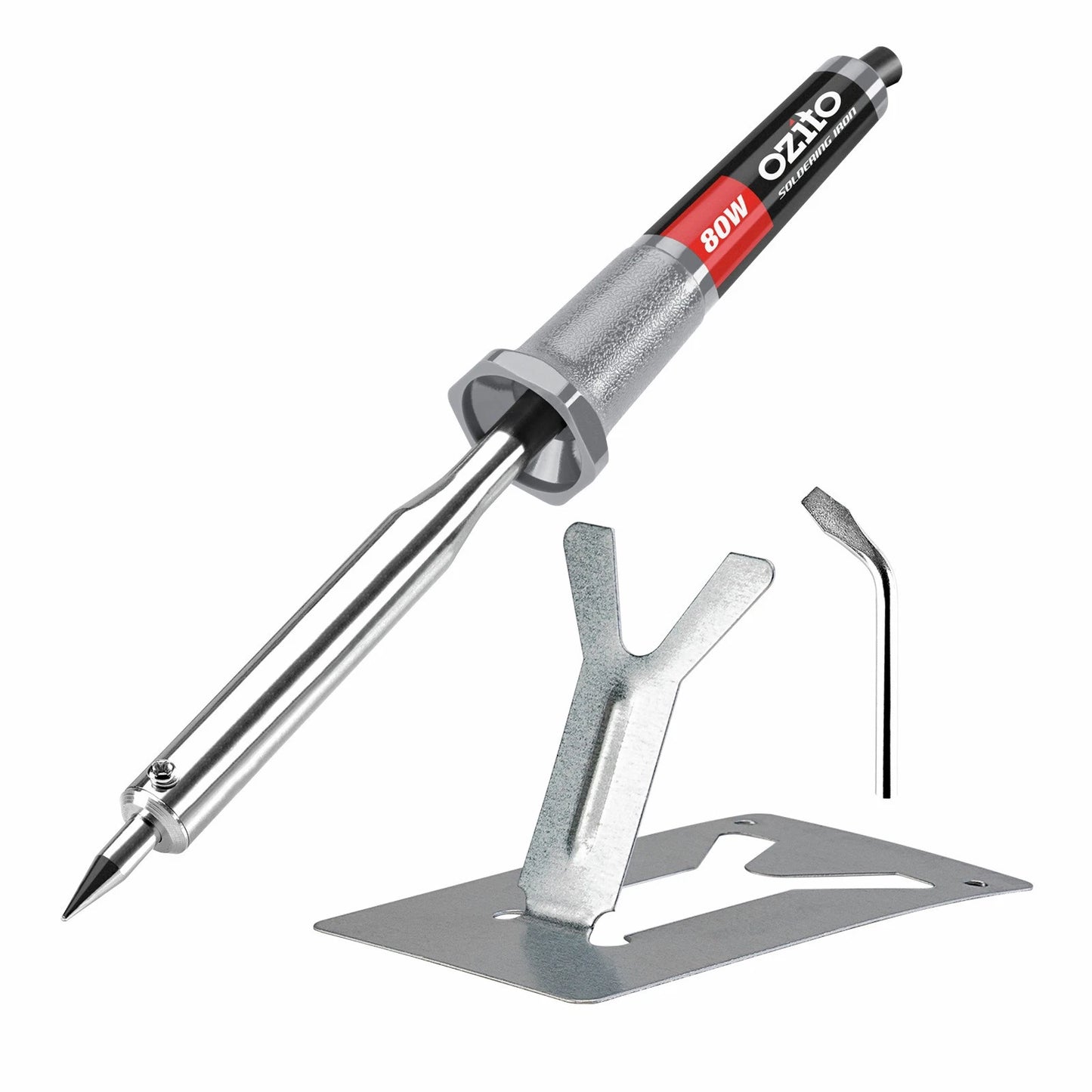 Ozito 80W Soldering Iron, Fast Heat-Up, Interchangeable Tips, Metal Stand Included