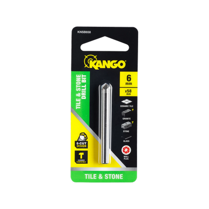 Kango 6mm Stone & Tile Drill Bit, Durable Carbide Tip, Wet/Dry Use, Chamfered Head