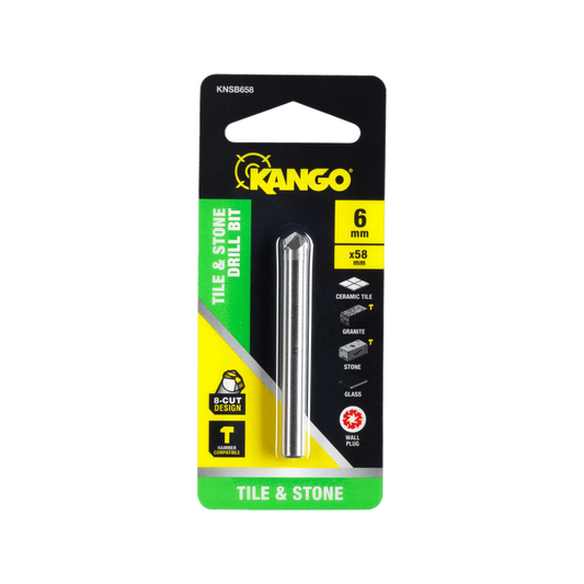 Kango 6mm Stone & Tile Drill Bit, Durable Carbide Tip, Wet/Dry Use, Chamfered Head