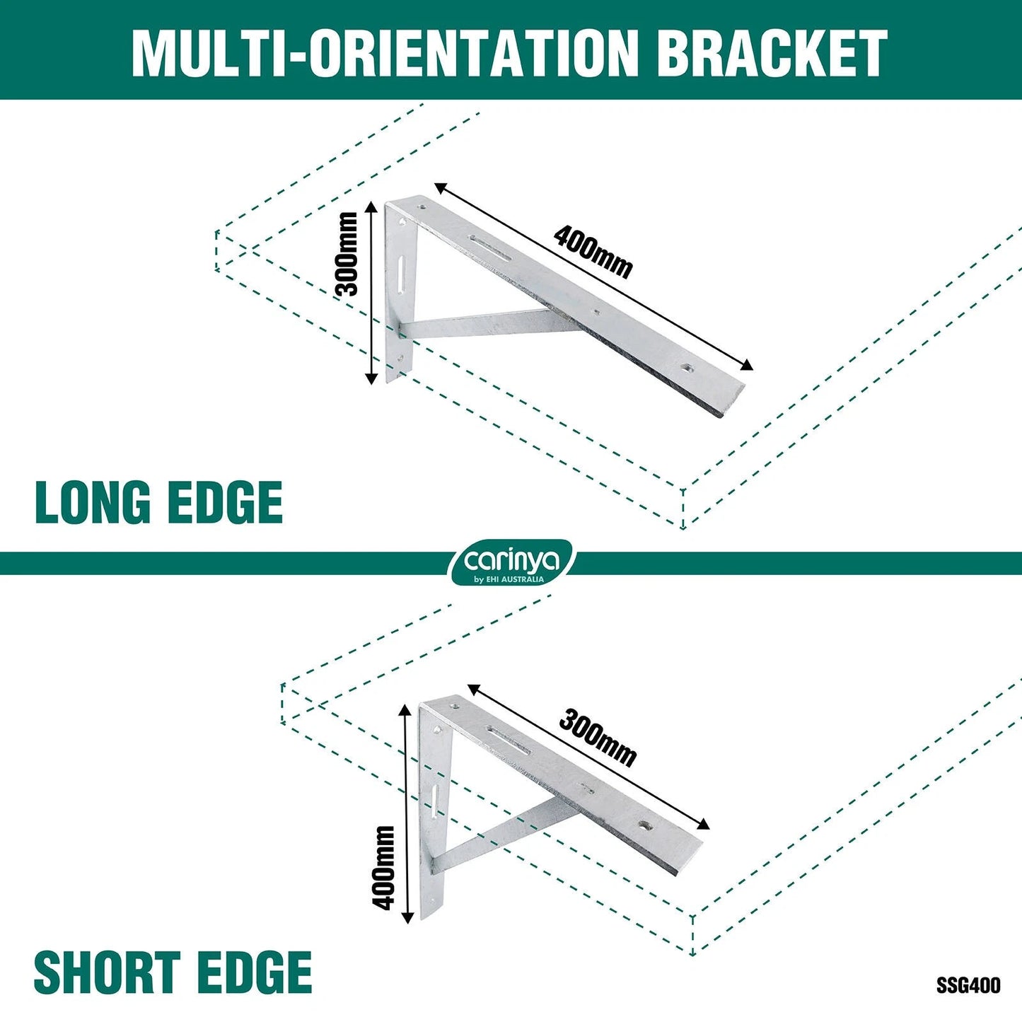 Carinya Galvanised Heavy Duty 400kg Straight Stay Bracket 400x300mm Indoor/Outdoor