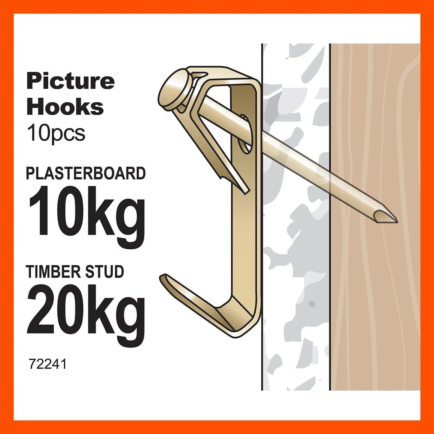 Everhang 20kg Brass Plated Angle Drive Hooks 10 Pack - Strong, Easy Install, Discreet Mounting