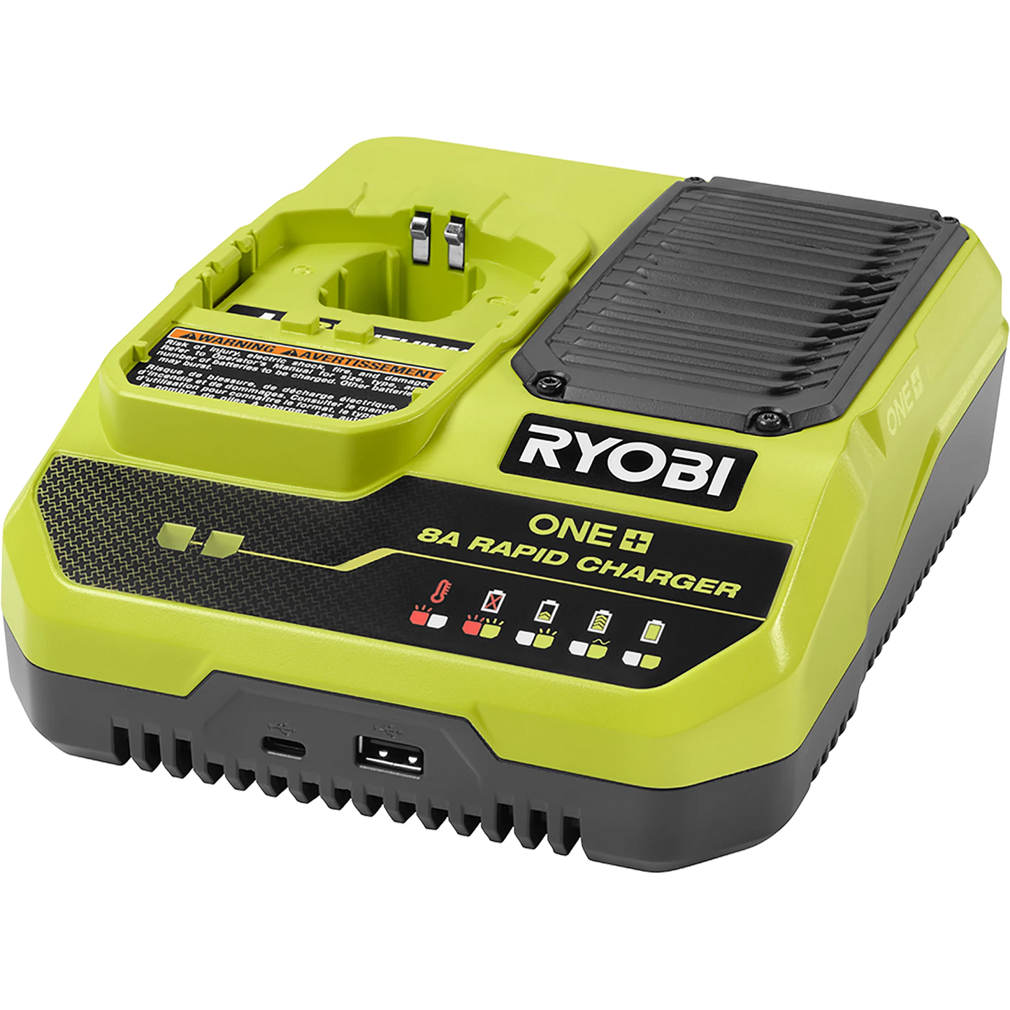 Ryobi 18V ONE+ 8A Rapid Charger with USB Ports, Wall Mountable, Fast Charging