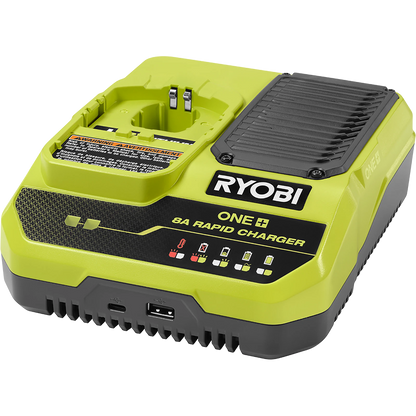 Ryobi 18V ONE+ 8A Rapid Charger with USB Ports, Wall Mountable, Fast Charging