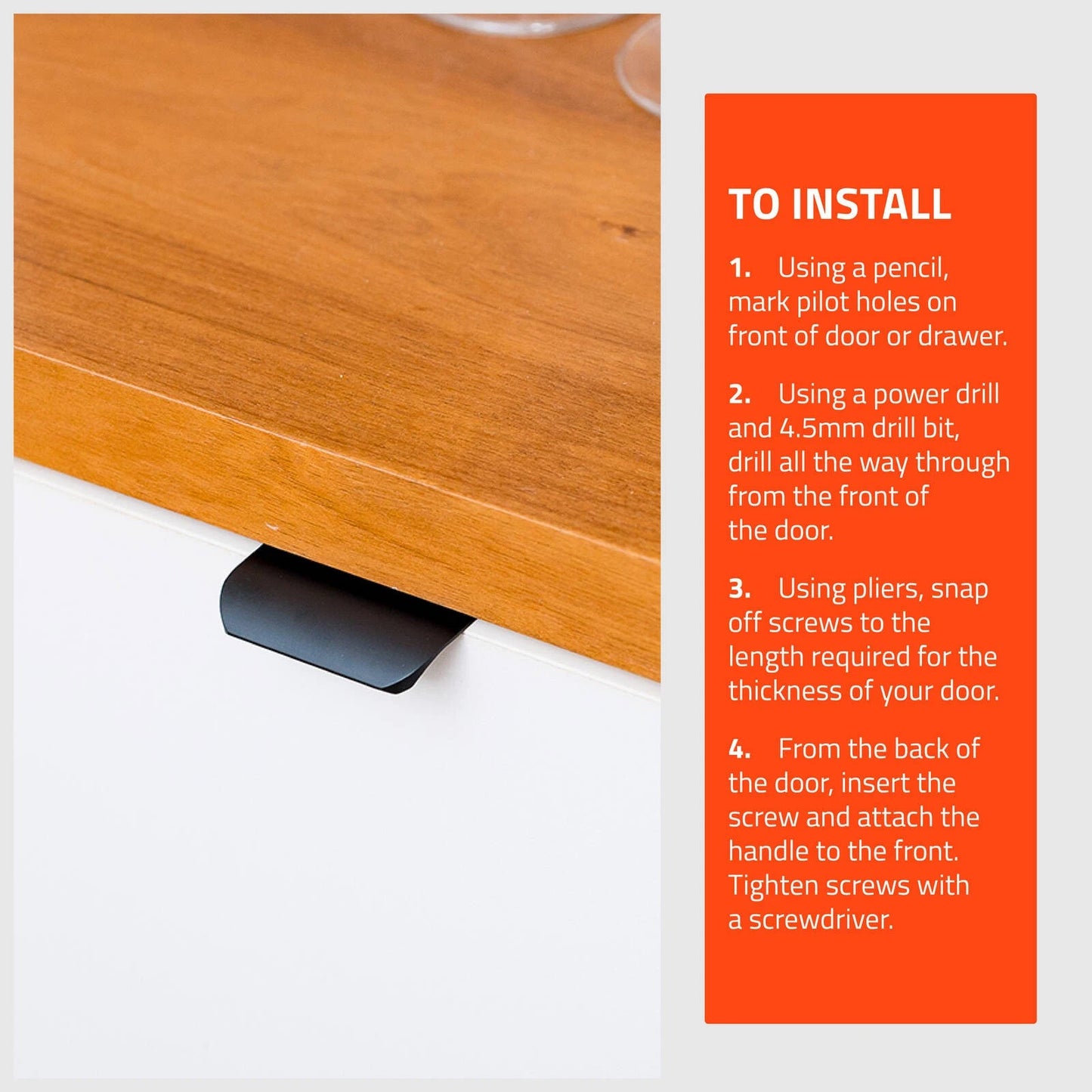 Taskmaster Matte Black Square Cabinet Pull Handle 32mm - 2 Pack, Easy Install