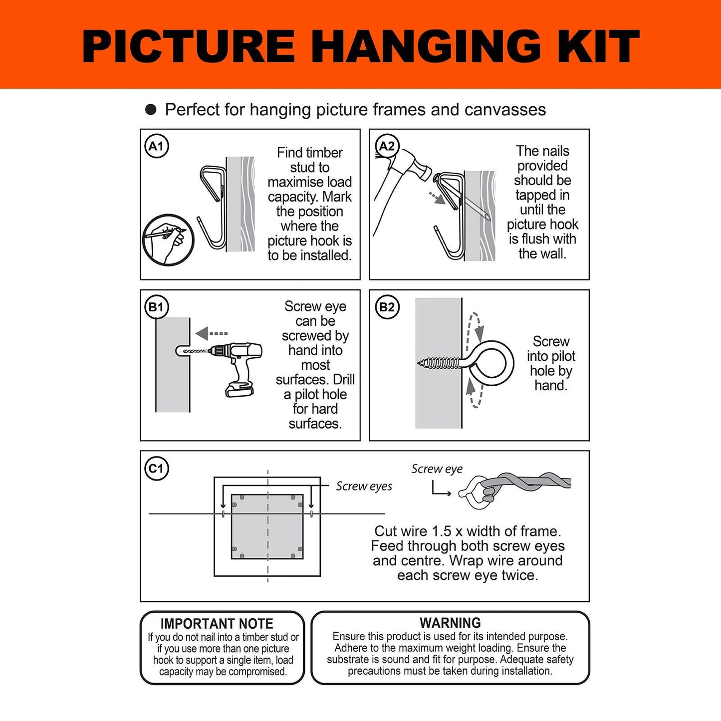Everhang Brass Plated Picture Hanging Kit - Durable Steel/Copper, Easy Install, Versatile Use