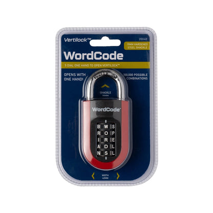 Wordcode Vertilock 5 Dial Combination Padlock, Word-Based Code, Hardened Steel Shackle