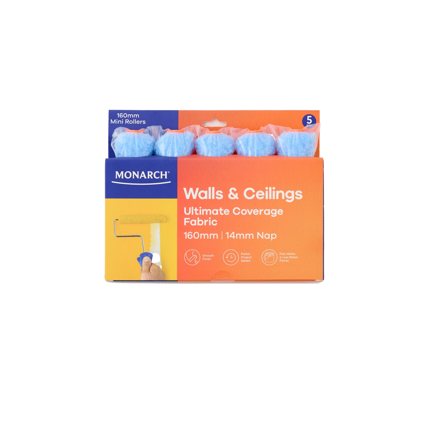 Monarch Mini Roller 160mm 14mm Nap Ultimate Coverage Fabric - 5 Pack