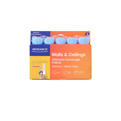 Monarch Mini Roller 160mm 14mm Nap Ultimate Coverage Fabric - 5 Pack
