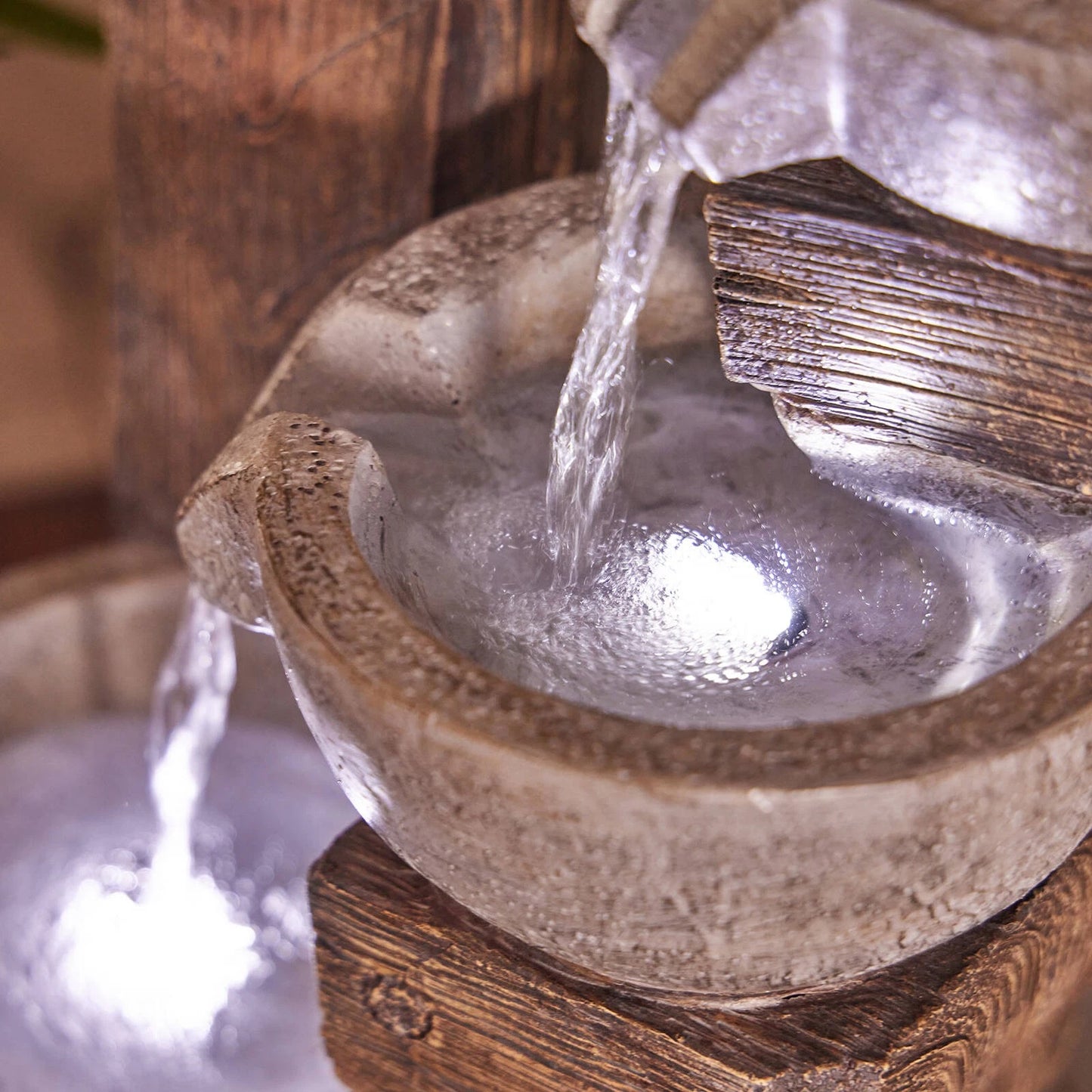 Northcote Pottery Willow Water Feature 32x27x66cm with Timber Design & Lighting