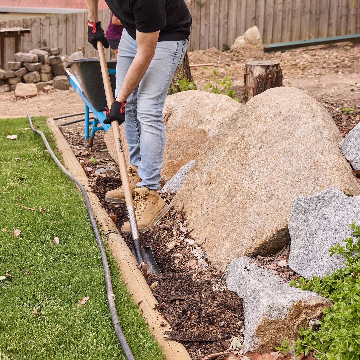 Trojan Timber Long Handle Trenching Shovel, Durable Carbon Steel Blade, Comfortable Grip