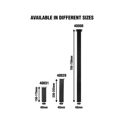 Adoored Black Adjustable Steel Square Table Leg 40x40x230mm - Modern Design, Easy Install