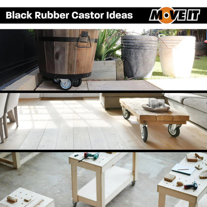 Move It 125mm 100kg Black Rubber Fixed Plate Castor for Industrial Use