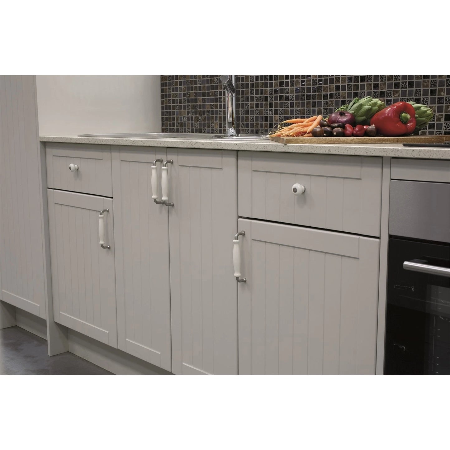 Prestige 128mm Brushed Nickel White Ceramic Handles - Pack of 4