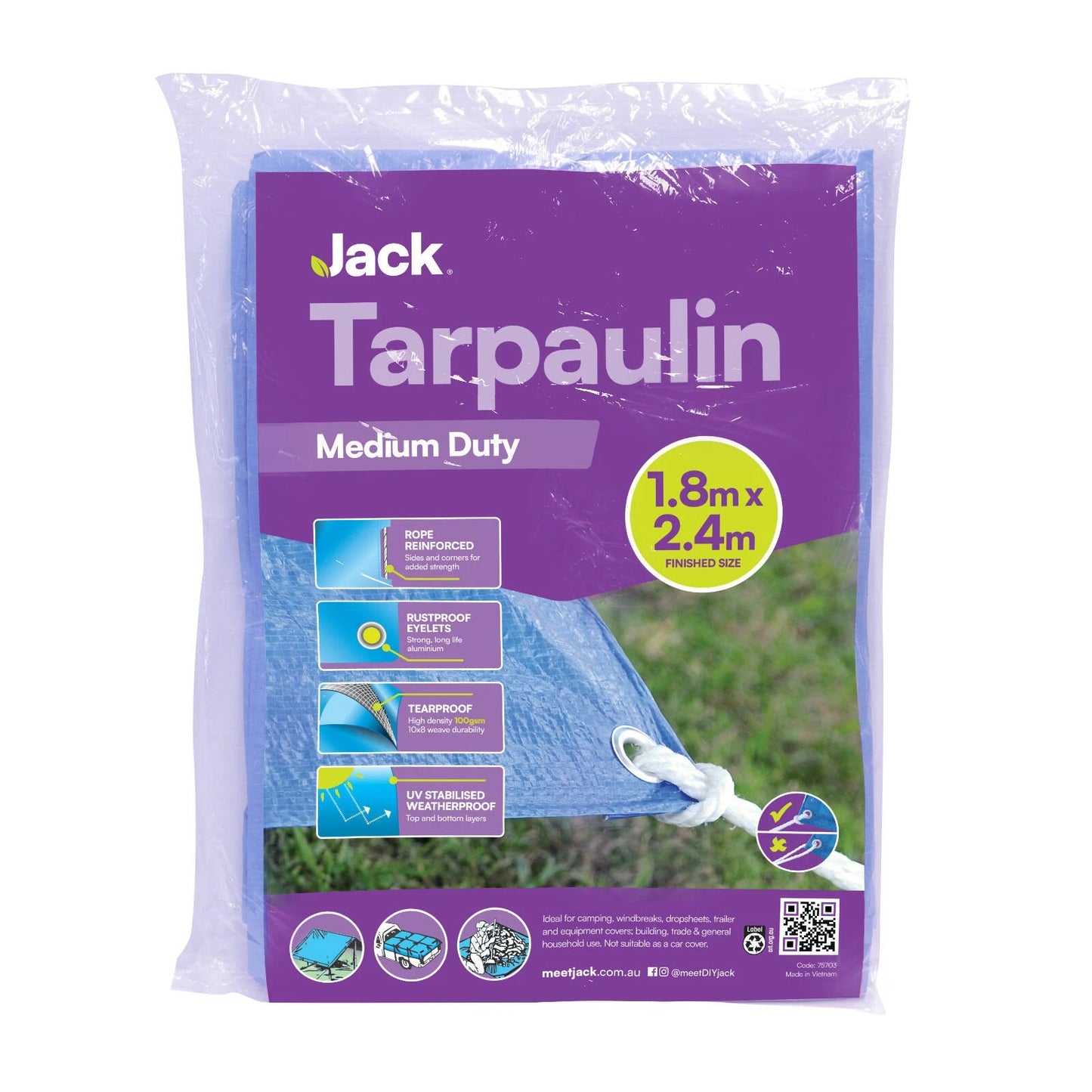 Jack Medium Duty Tarpaulin 1.8x2.4m - Durable, UV & Water Resistant Cover