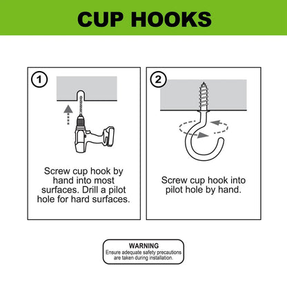 Everhang 14mm Black Cup Hook - Steel, Light Duty, 10 Pack, Sleek Black Finish