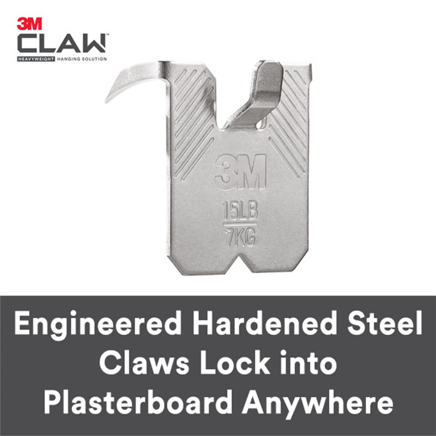 3M Claw™ Picture Hanger - 7kg Capacity, No Tools Needed, Stainless Steel, 1 Pack