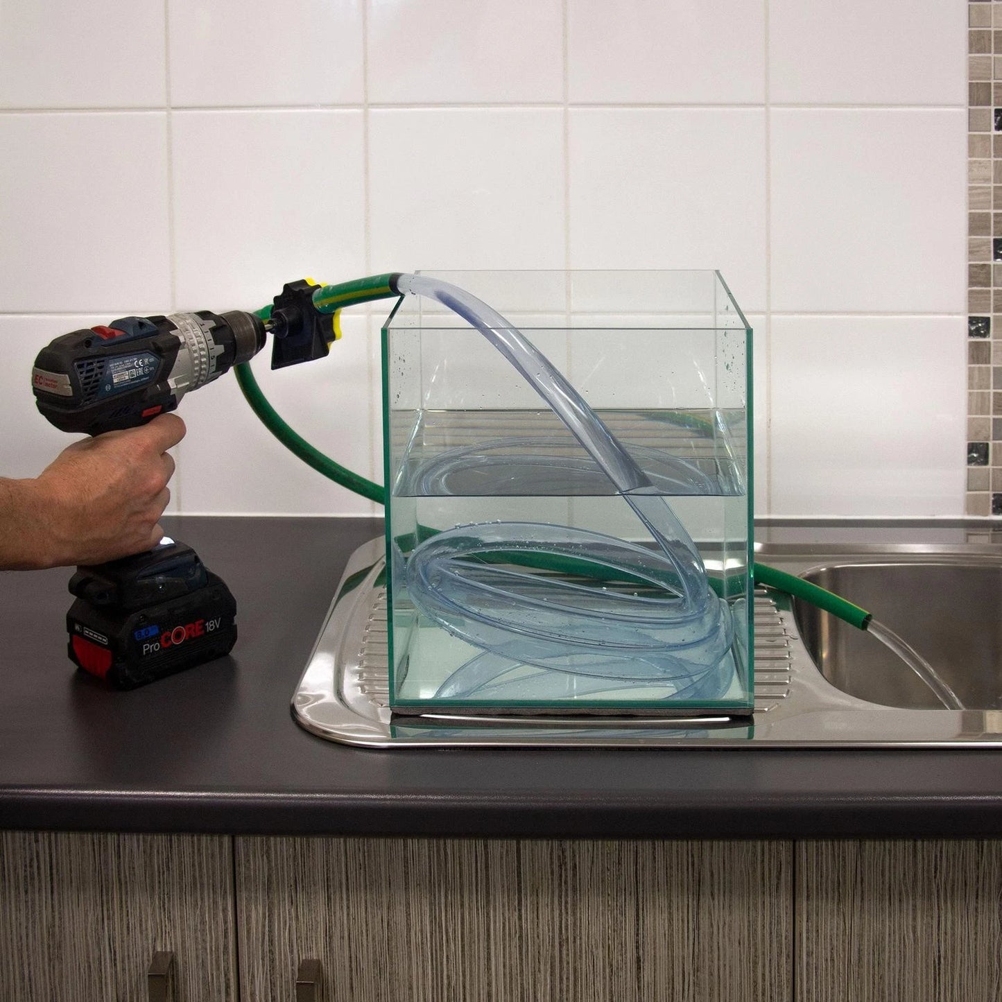 Josco Drill Powered Pump, 1,500L/hr, 3 Bar, Self-Priming, Garden Hose Compatible