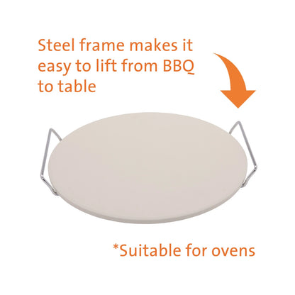 Jumbuck 33cm Ceramic Pizza Stone with Cutter & Wire Frame for Crispy Crusts