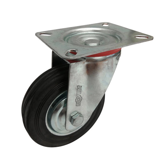 Move It 100mm Black Rubber Swivel Plate Castor 70kg Load Capacity