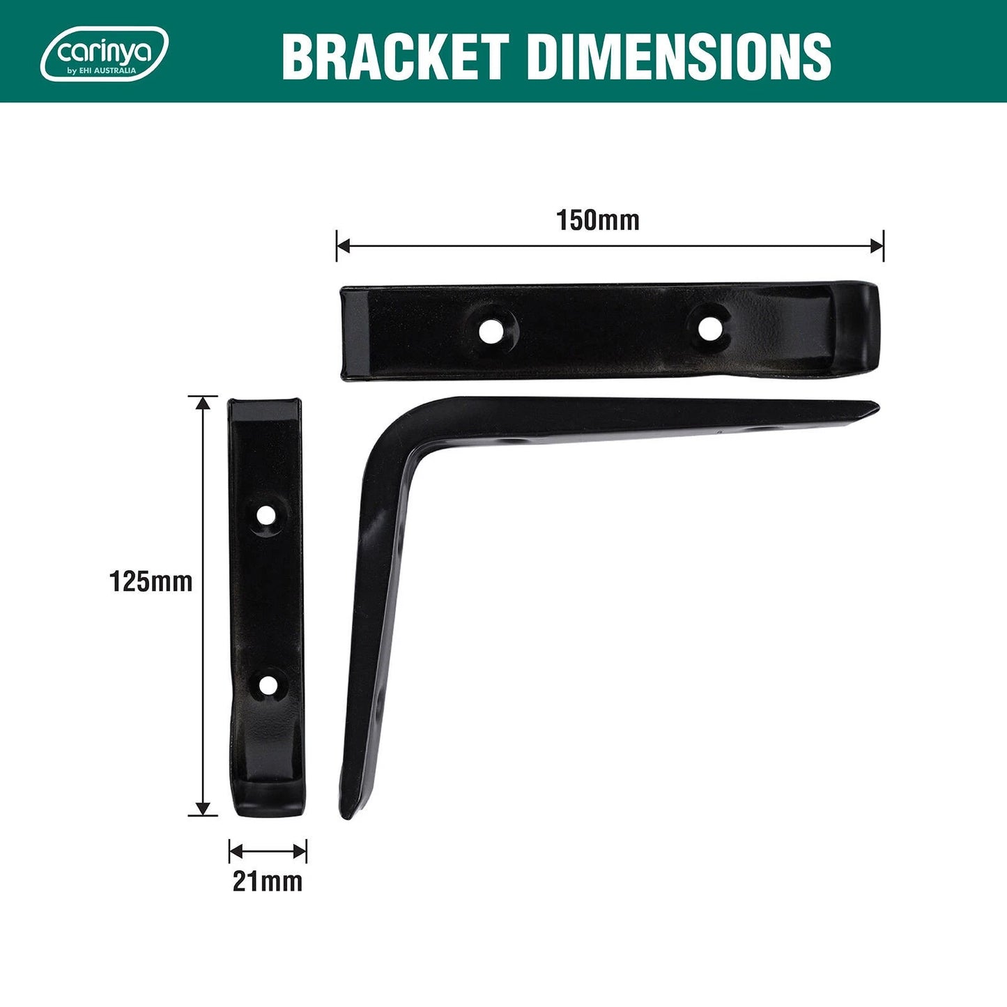 Carinya Black Angle Bracket 125x150mm, Durable Steel, Indoor/Outdoor Use, 35kg Capacity
