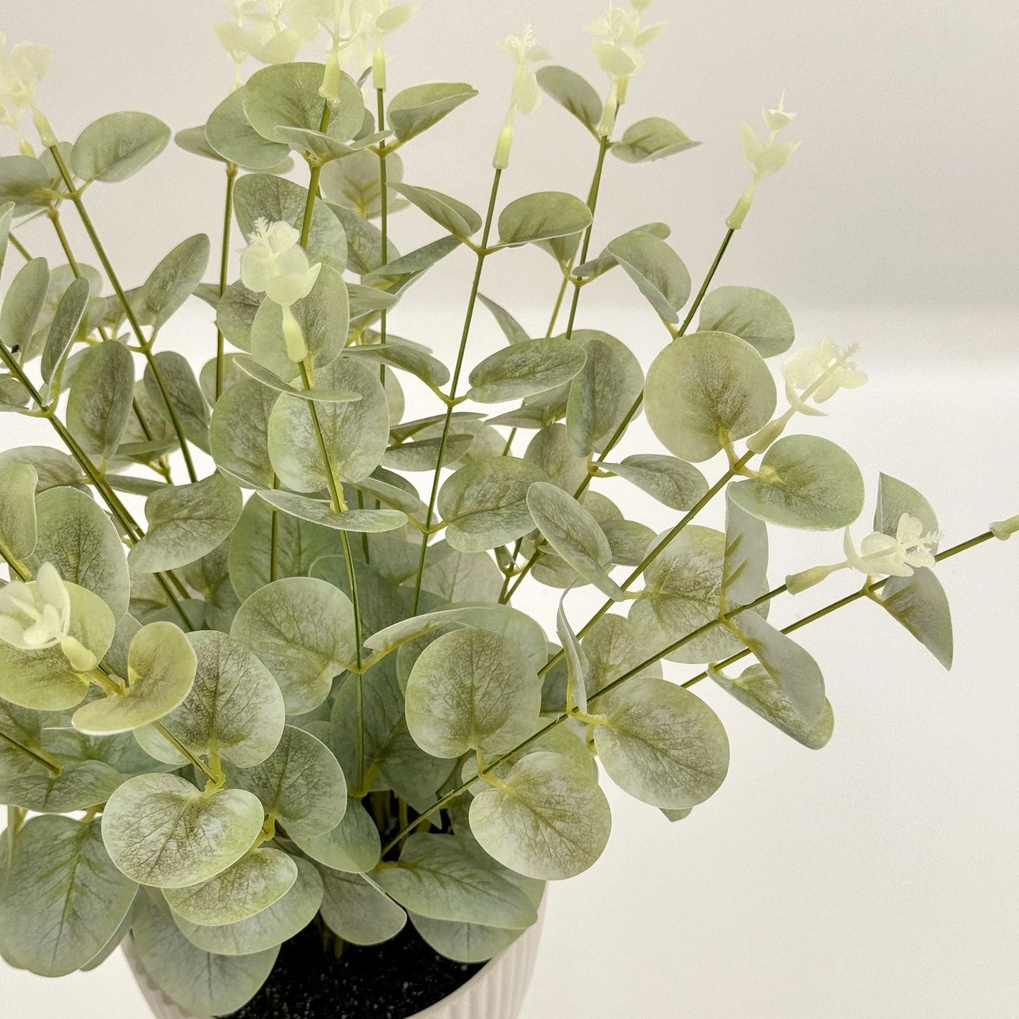 Artificial Baby Eucalyptus Plant - Green, 38cm, No Maintenance, White Pot