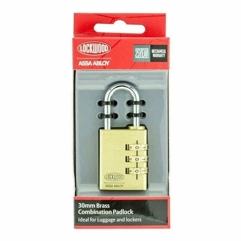 Lockwood 150 Series 30mm Brass Combination Padlock - 1,000 Combinations, Steel Shackle
