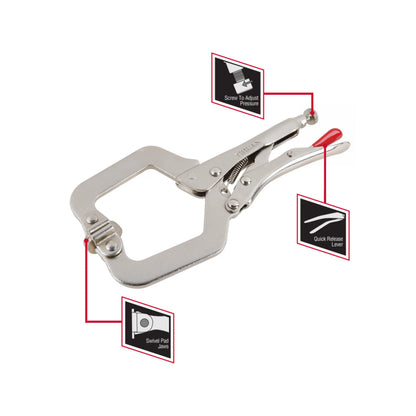 Trojan 280mm C Clamp Locking Pliers with Swivel Pad Jaws, Ideal for Welding, Lifetime Warranty