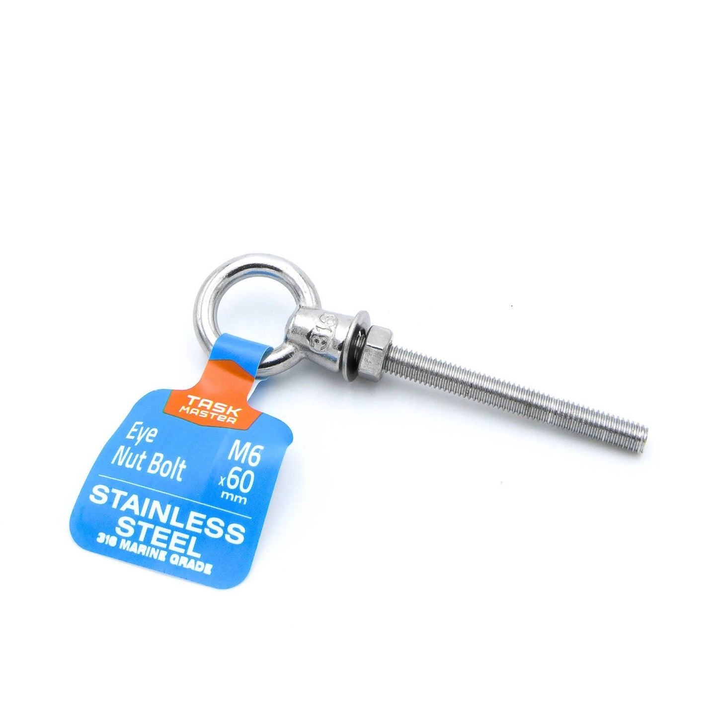 Taskmaster 6 x 60mm 316 Stainless Steel Eye Bolt with Nut for Rigging & Balustrading