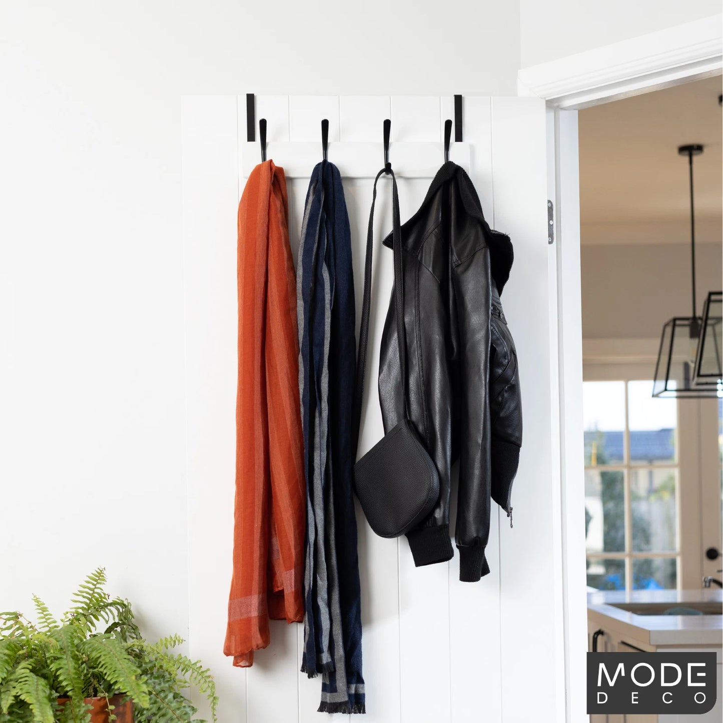 MODE 4 Black Hooks Over Door Hanger - Stylish, Durable, No Damage, 4 Hooks