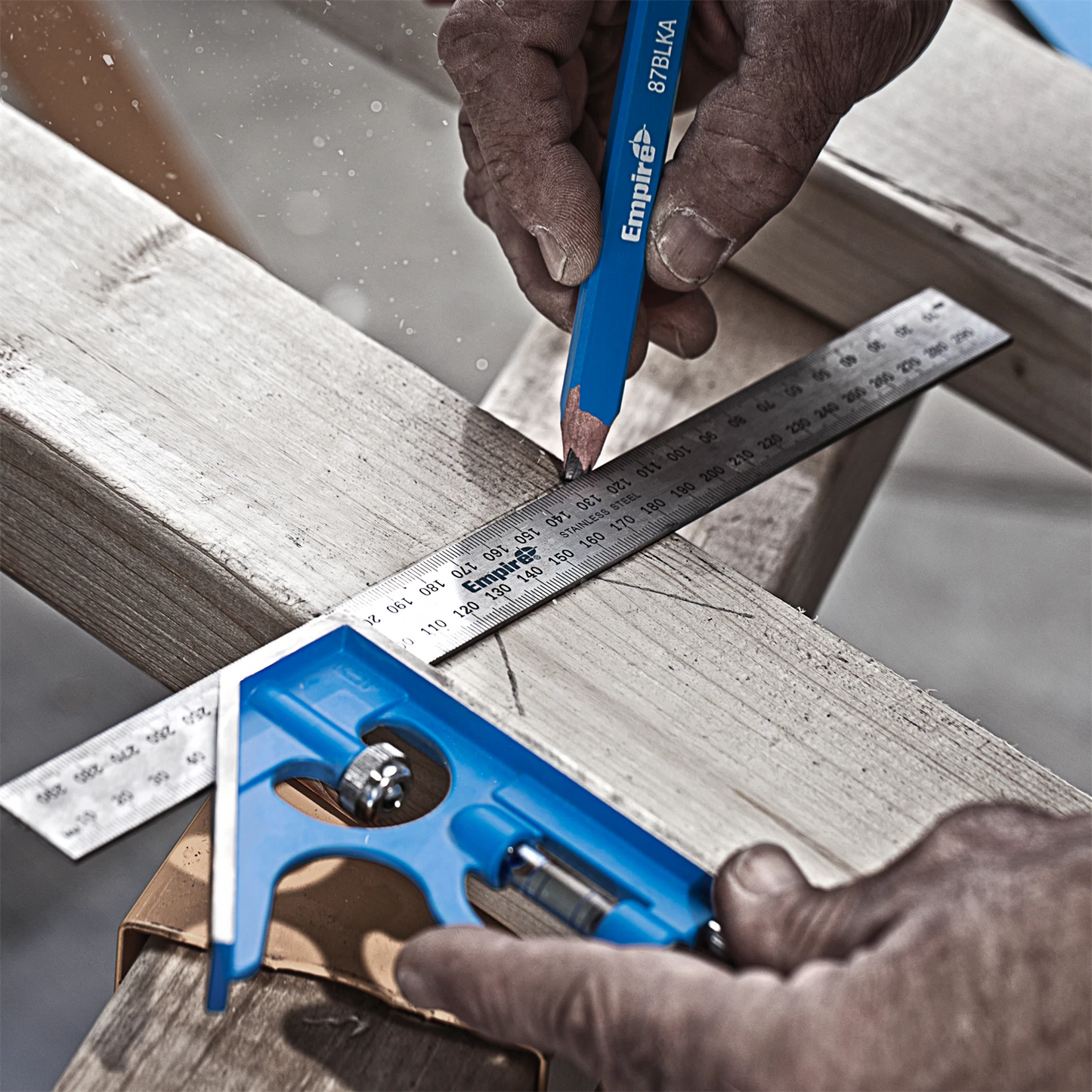 Empire Carpenters Pencil 10 Pack - Blue, Flat Shape, Medium Graphite, Waterproof