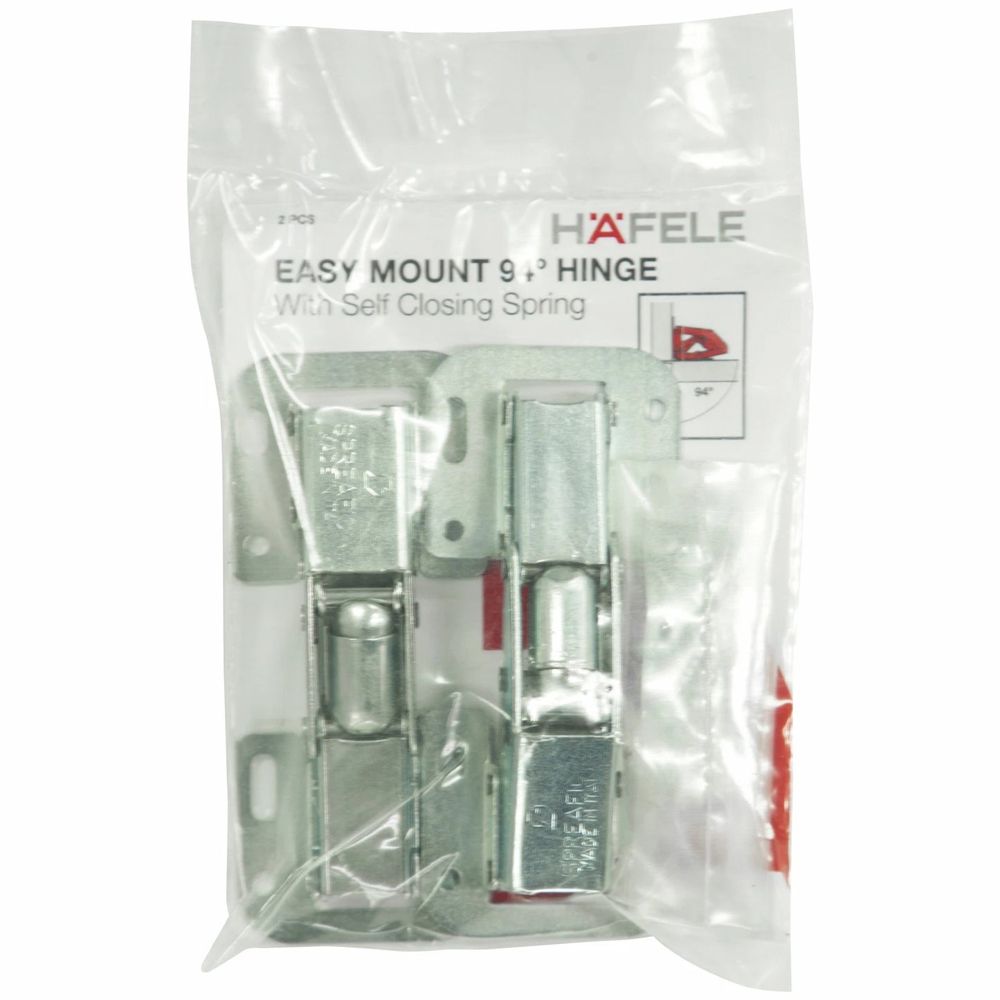 Hafele 94° Easy Mount Hinge with Spring, Made in Italy,