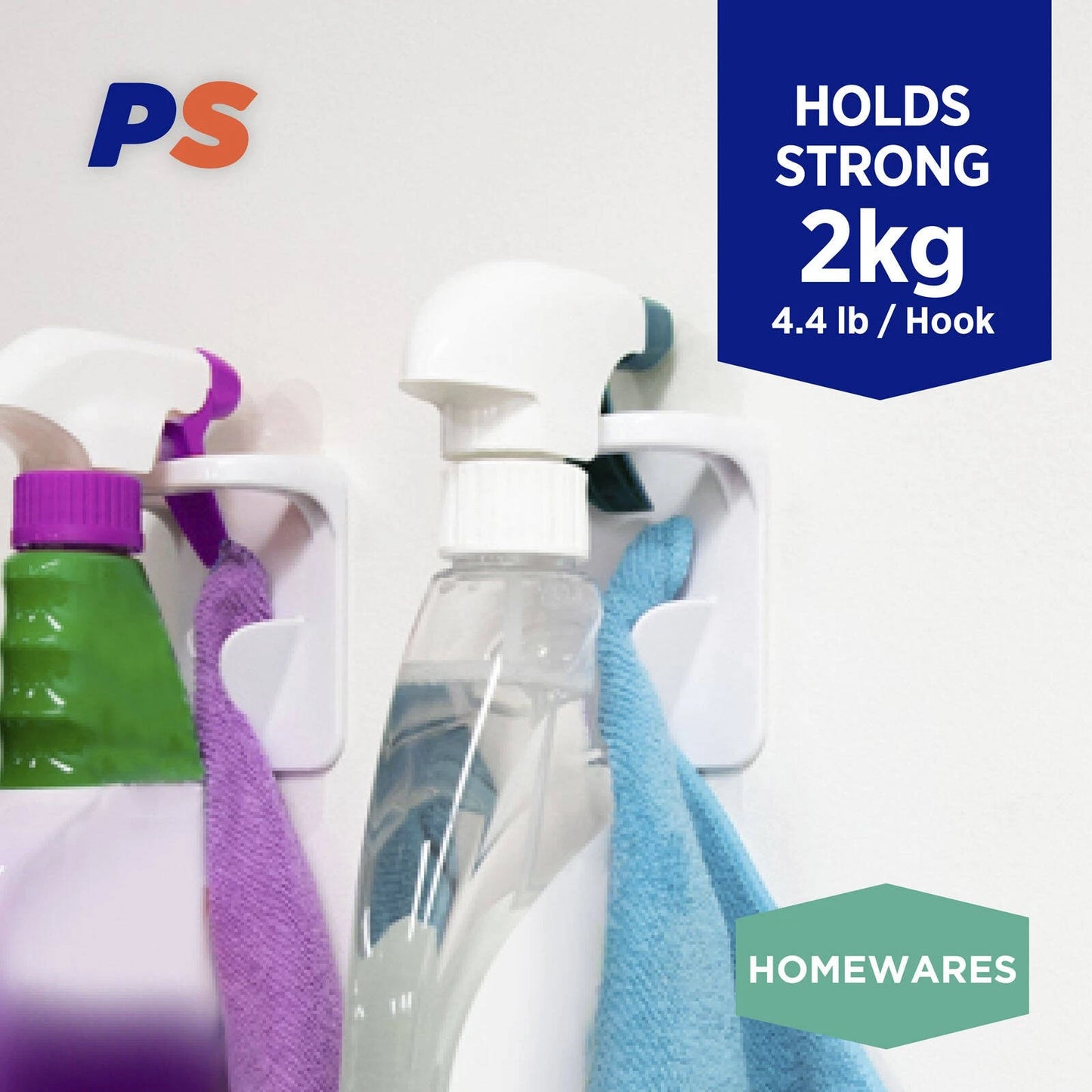 Permastik Spray & Wipe Hooks 2 Pack, Self-Adhesive, Holds 2kg, No Drilling Required