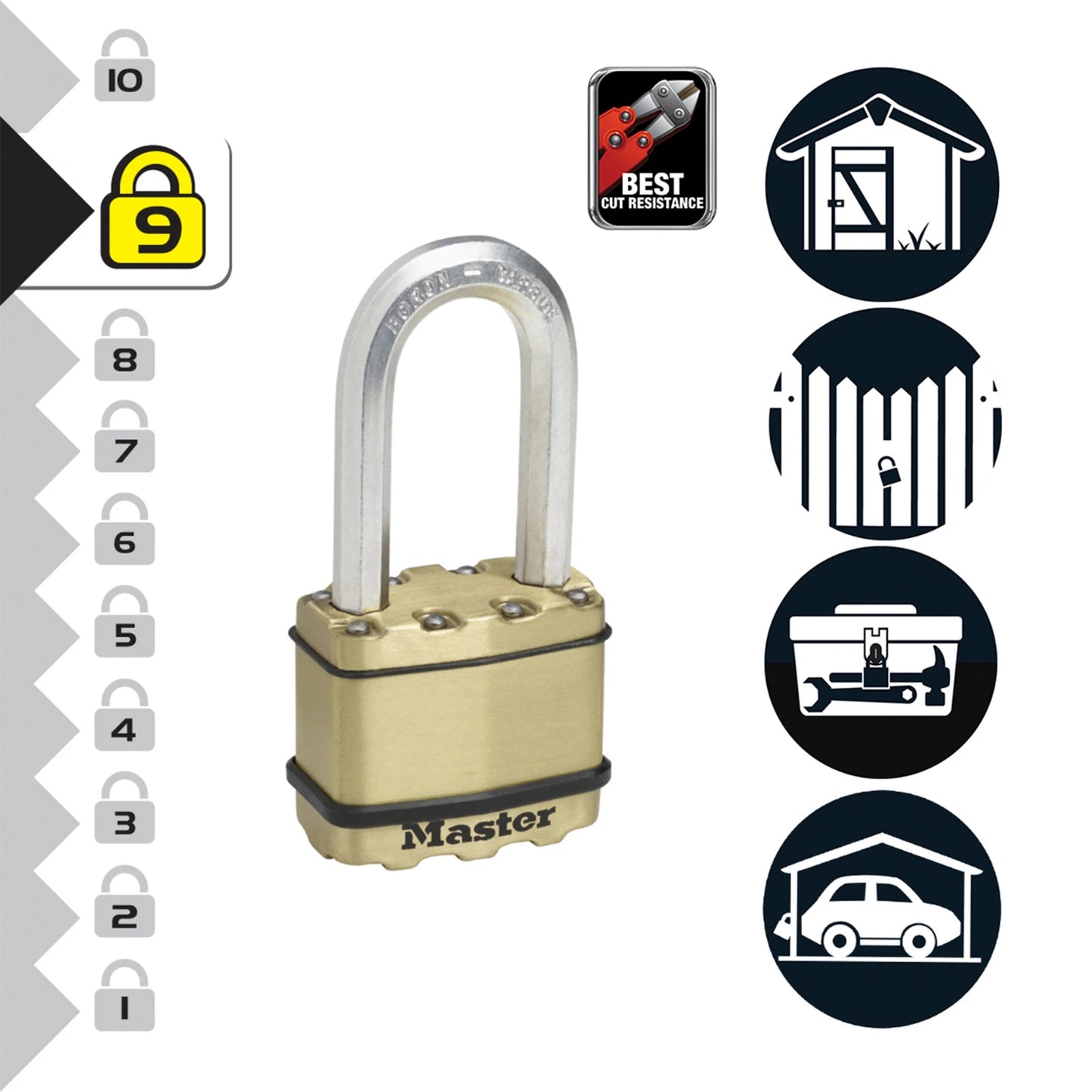 Master Lock 50mm Excell Long Shackle Padlock, Weather Resistant, Cut-Resistant Shackle