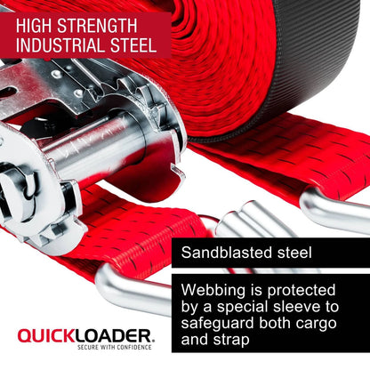 Quickloader 10m Ratchet Strap Tie Down 2500kg Lashing Capacity with Steel J-Hooks
