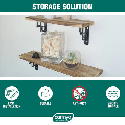 Carinya Black Square Scroll Stayed Bracket 200x200mm, Powder Coated Steel, Indoor/Outdoor Use