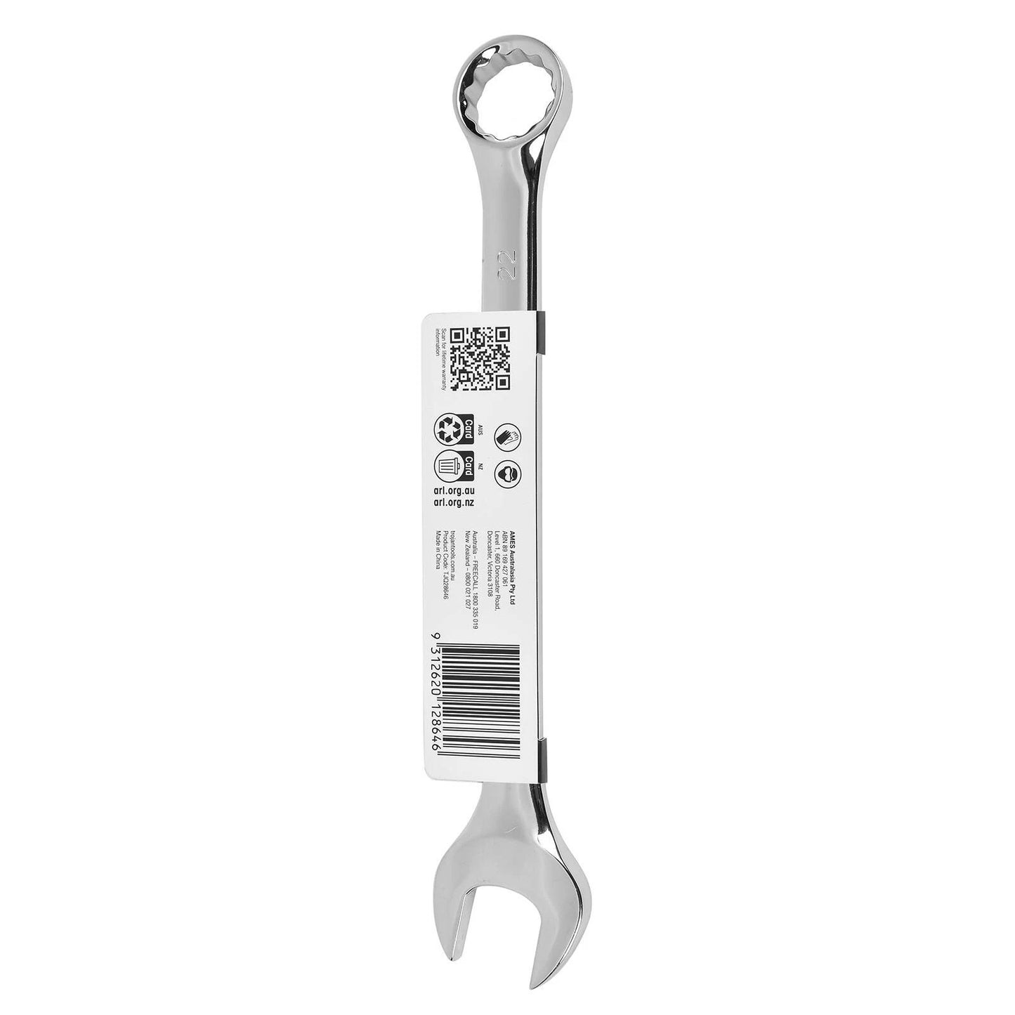Trojan 22mm Combination Spanner, Chrome Vanadium, 12 Point Ring, Open End, Lifetime Warranty