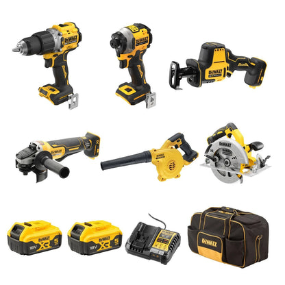 DeWALT 18V XR 6 Piece Combo Kit 5.0Ah, Cordless, Brushless Motors, High Torque Tools