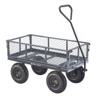 Gorilla Carts Steel Mesh Utility Cart, 120kg Load, 10" Pneumatic Wheels, Removable Panels
