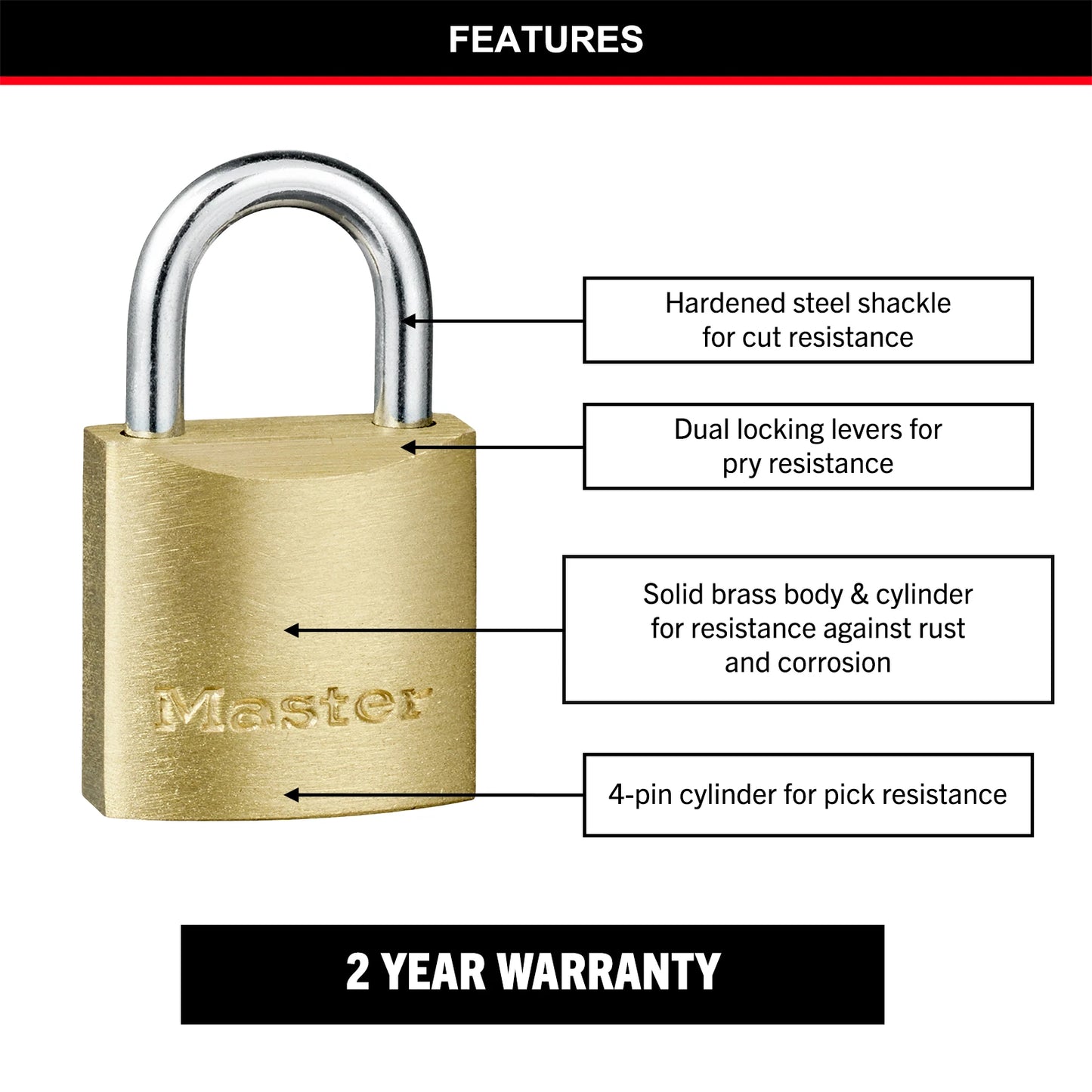 Master Lock 30mm Brass Keyed Padlock 2 Pack - Corrosion-Resistant, Hardened Steel Shackle