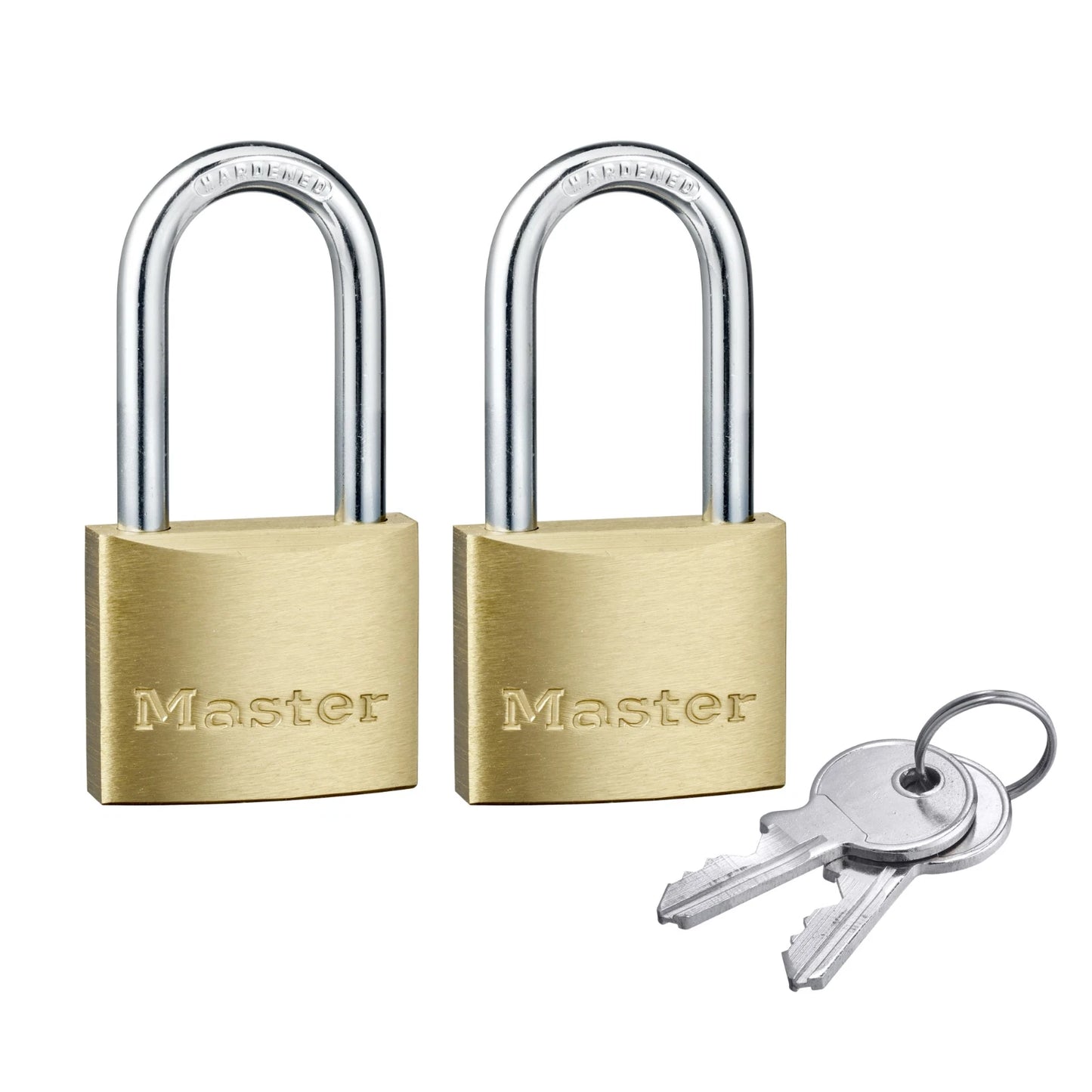 Master Lock 40mm Long Shackle Padlock 2 Pack, Brass Body, Hardened Steel Shackle