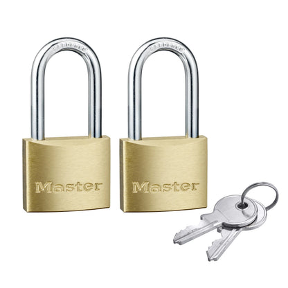 Master Lock 40mm Long Shackle Padlock 2 Pack, Brass Body, Hardened Steel Shackle