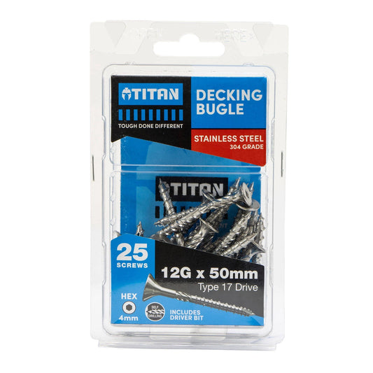 Titan 12G x 50mm Decking Bugle Screws 304 Stainless Steel Pack of 25