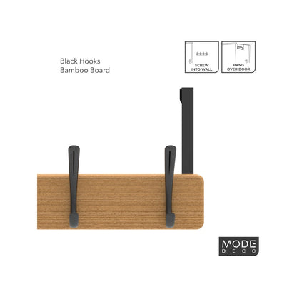MODE 4 Over Door Hanger with Black Hooks on Bamboo Board, No Drilling, Fits Standard Doors